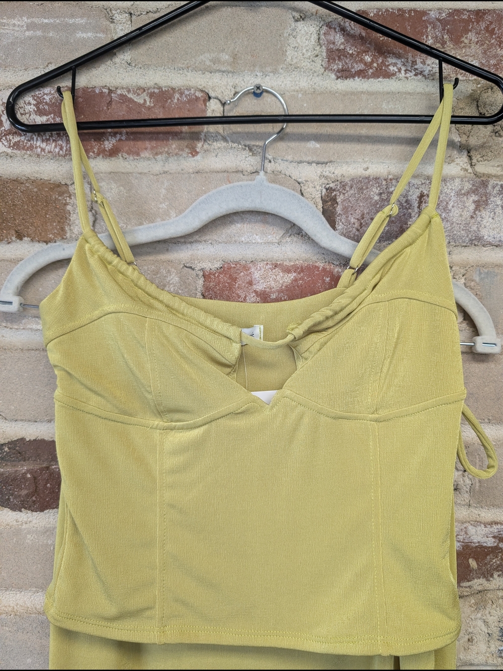 emory park Yellow Spaghetti-Style Midi Dress with Side Tie - Picture 2 of 6